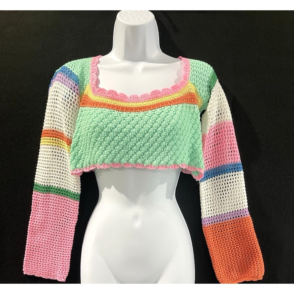 The Copper Closet Y2K Indie Fairy Colorful Crochet Crop Top Small